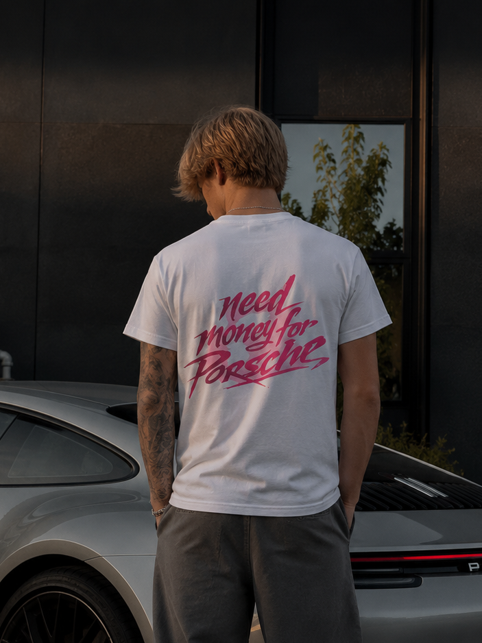 Pink Car Stack T-shirt/Need Money for Porsche