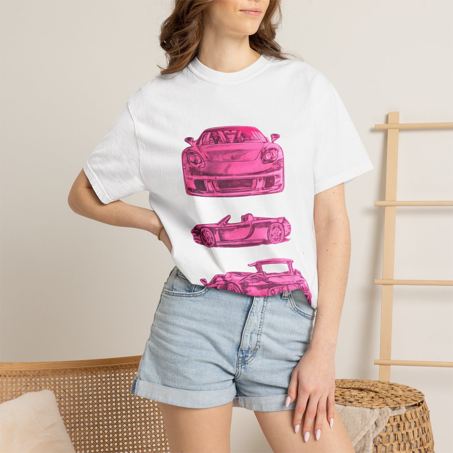 Pink Car Stack T-shirt/Need Money for Porsche