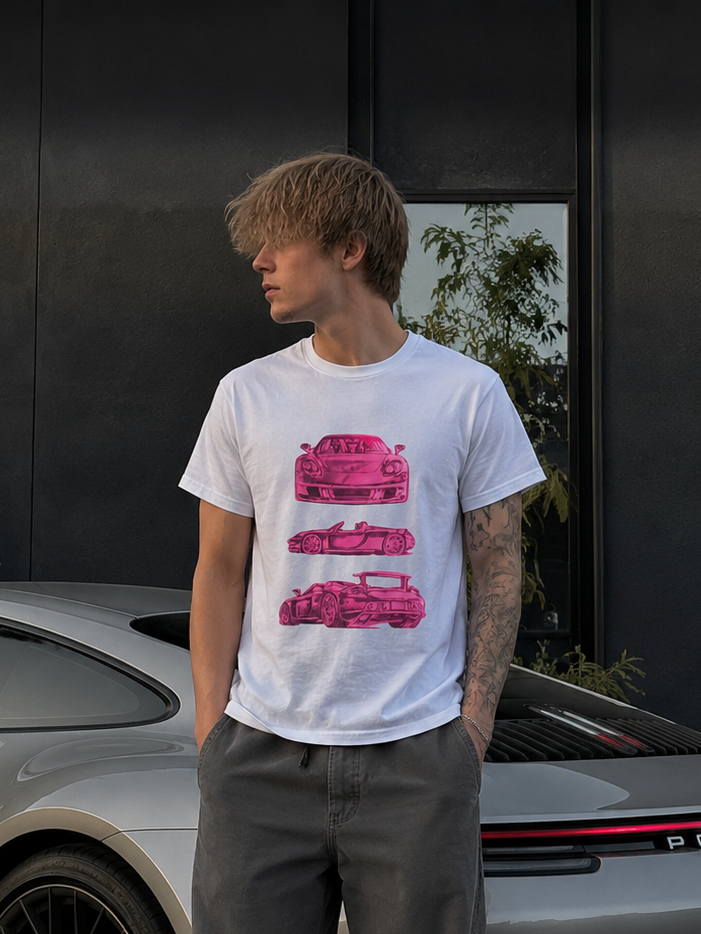 Pink Car Stack T-shirt/Need Money for Porsche