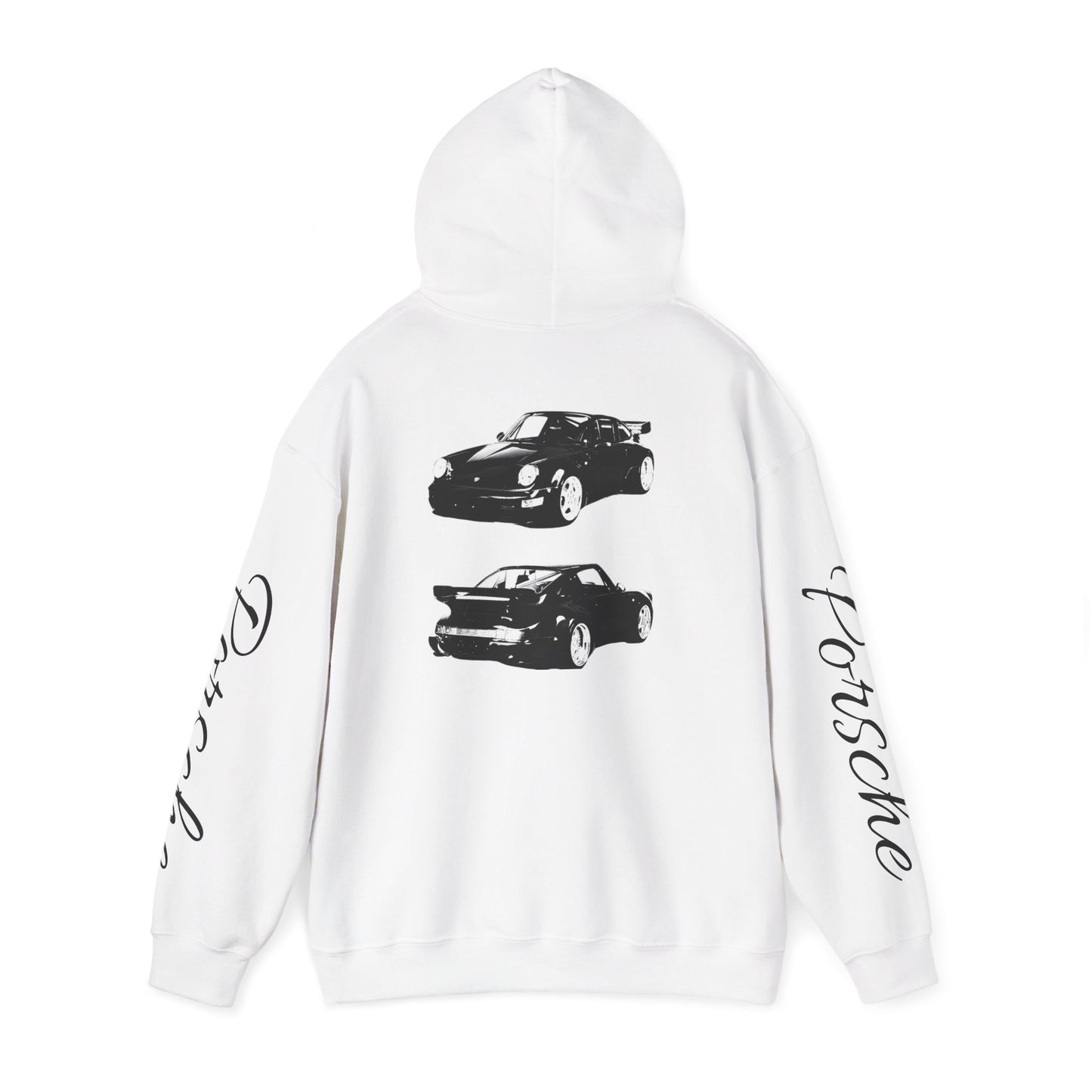 Vintage Porsche Car Hoodie | Script 'Porsche' Sleeve Graphics