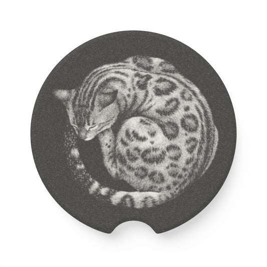 Sleeping Leopard Soapstone Car Coaster | Stone Cup Holder Insert