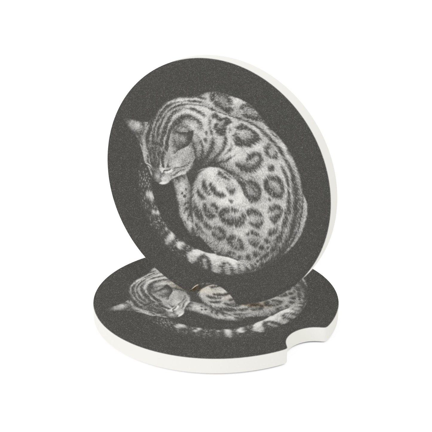 Sleeping Leopard Soapstone Car Coaster | Stone Cup Holder Insert