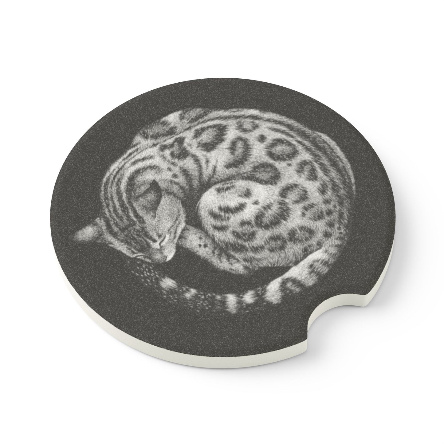 Sleeping Leopard Soapstone Car Coaster | Stone Cup Holder Insert